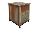 3 Drawer File Cabinet - Rustic Antique Multicolor Solid Pine