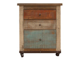 3 Drawer File Cabinet - Rustic Antique Multicolor Solid Pine