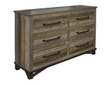 6 Drawer Dresser - Loft Brown Pine Wood Collection with Iron Hardware