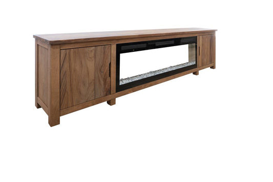 Natural Parota 93" Electric Fireplace TV Stand - Elegant Design