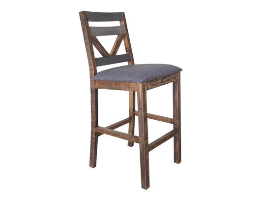 Barstool 30" - Loft Brown Pine Wood Bar Stool with Backrest