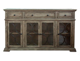 4 Glass Doors 3 Drawers Console Table - Solid Pine Wood