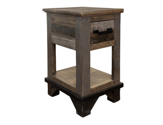1 Drawer Chairside Table - Loft Brown Pine Wood Collection