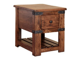 1 Drawer Chairside Table - Parota Wood with Metal Details
