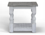 Farmhouse End Table - Solid Pine Wood with Distressed White Finish