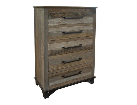 5 Drawer Chest - Loft Brown Pine Wood Collection with Iron Hardware