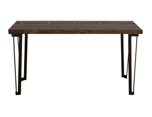 Walnut Live-Edge Parota Wood Sofa Table with Gold Metal Inlays