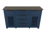 6 Drawer 2 Door Blue Buffet with Brown Top | Bonfire Storage