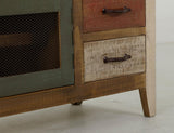 3 Drawer 2 Iron Mesh Doors TV Stand - Rustic Pine Wood