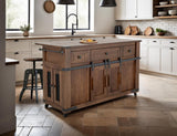 3 Drawer 4 Doors Parota Wood Kitchen Island with Metal Details