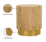Acacia End Table with Rich Wood Grain and Gold Metal Base for a Modern Contemporary Look