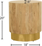 Acacia End Table with Rich Wood Grain and Gold Metal Base for a Modern Contemporary Look