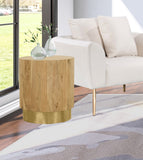 Acacia End Table with Rich Wood Grain and Gold Metal Base for a Modern Contemporary Look