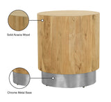 Acacia End Table with Rich Wood Grain and Gold Metal Base for a Modern Contemporary Look