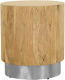 Acacia End Table with Rich Wood Grain and Gold Metal Base for a Modern Contemporary Look