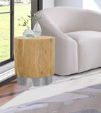 Acacia End Table with Rich Wood Grain and Gold Metal Base for a Modern Contemporary Look
