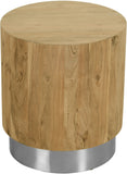 Acacia End Table with Rich Wood Grain and Gold Metal Base for a Modern Contemporary Look