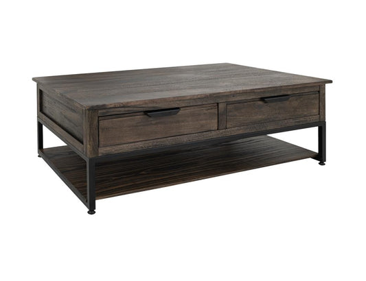 4 Drawer Cocktail Table with Shelf - Dark Mita Wood & Metal