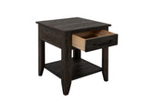 Dark Teak End Table with Drawer & Shelf | Mango Wood Furniture