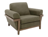 Mezquite Armchair - Mid-Century Green Faux Leather & Solid Pine Wood