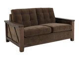 Wooden Frame Upholstered Loveseat | Walnut Brown Tufted Sofa