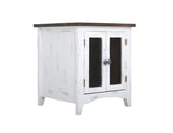 2 Metal Mesh Doors End Table | Pueblo White Rustic Pine