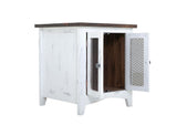 2 Metal Mesh Doors End Table | Pueblo White Rustic Pine