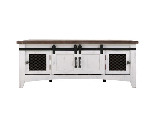 Pueblo White Cocktail Table - Sliding Doors Metal Mesh