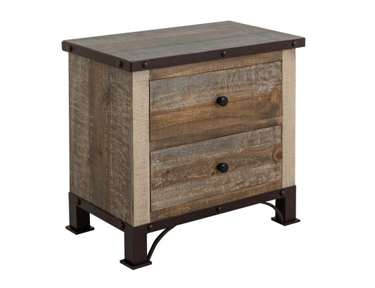 2 Drawer Nightstand | Rustic Antique Pine Wood Design