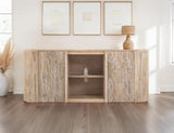 80 Inch TV Stand 2 Door White Balam Mango Wood Fireplace