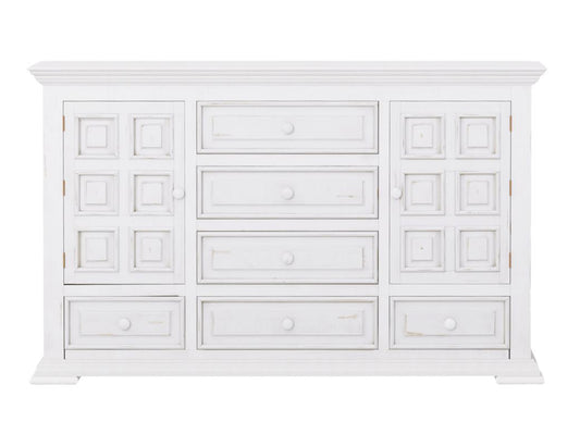 6 Drawer 2 Door Dresser White Solid Pine Wood Transitional Design