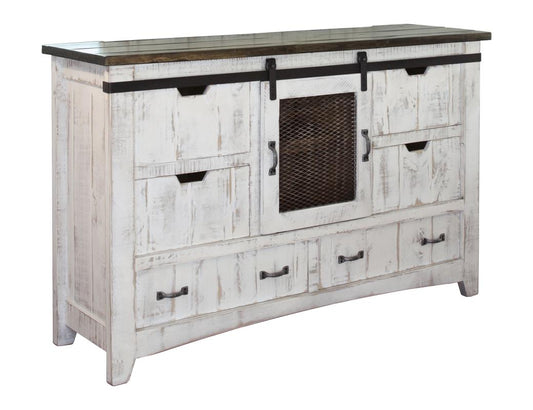 6 Drawer 1 Mesh Door Dresser | Pueblo White Solid Pine