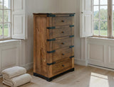 5 Drawer Chest - Parota Wood Collection with Metal Details