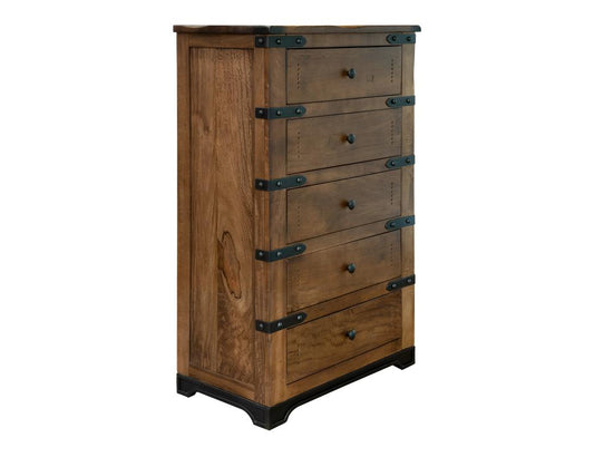 5 Drawer Chest - Parota Wood Collection with Metal Details