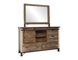 6 Drawer Dresser with Sliding Door | Antique Pine Wood