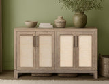 Solara 4 Door Console - White Lacquer Melina Wood with Yucca Fiber