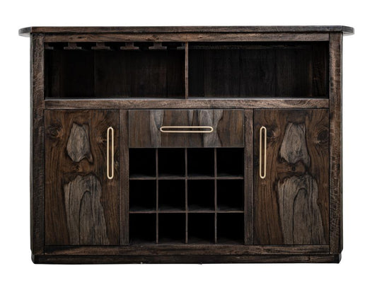 1-Drawer 2-Door Bar with Wine Storage | Black Balam Mango Teak