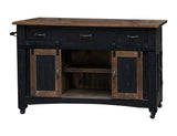 Pueblo Black 3 Drawer Kitchen Island - Solid Pine Wood