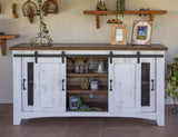 4 Door 70" TV Stand - Pueblo White Solid Pine Wood