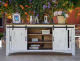 4 Door 80" TV Stand - Pueblo White Solid Pine Wood