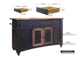 Pueblo Black 3 Drawer Kitchen Island - Solid Pine Wood