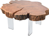Woodland Acacia Wood Live-Edge Coffee Table with Acrylic Legs - Modern Style for Any Space