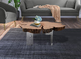 Woodland Acacia Wood Live-Edge Coffee Table with Acrylic Legs - Modern Style for Any Space