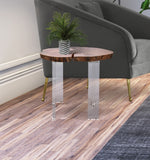 Woodland Live Edge Acacia Wood End Table with Acrylic Legs – Stunning Contemporary Home Accent!