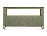 8 Drawer Sofa Table with Shelf - Green Timber Occasional Table