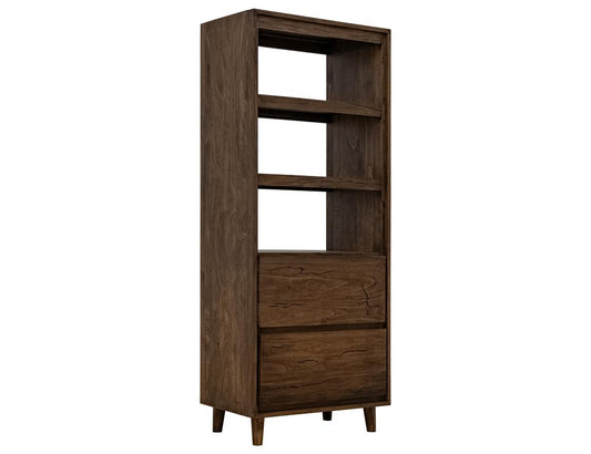 2 Drawer Bookcase | Savia Solid Wood Storage with CNC Detailing
