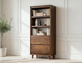 2 Drawer Bookcase | Savia Solid Wood Storage with CNC Detailing