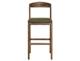 Silver Counter Height Barstool 24" - Olive Green Upholstered Seat