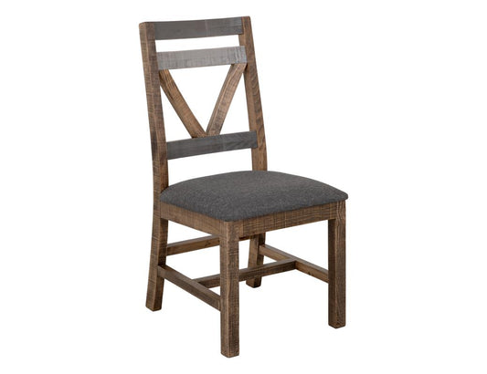 Loft Brown Wooden Dining Chair - Solid Pine Grey Fabric