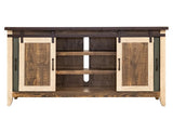 2 Glass Doors 2 Sliding Doors TV Stand | Rustic Antique Multicolor